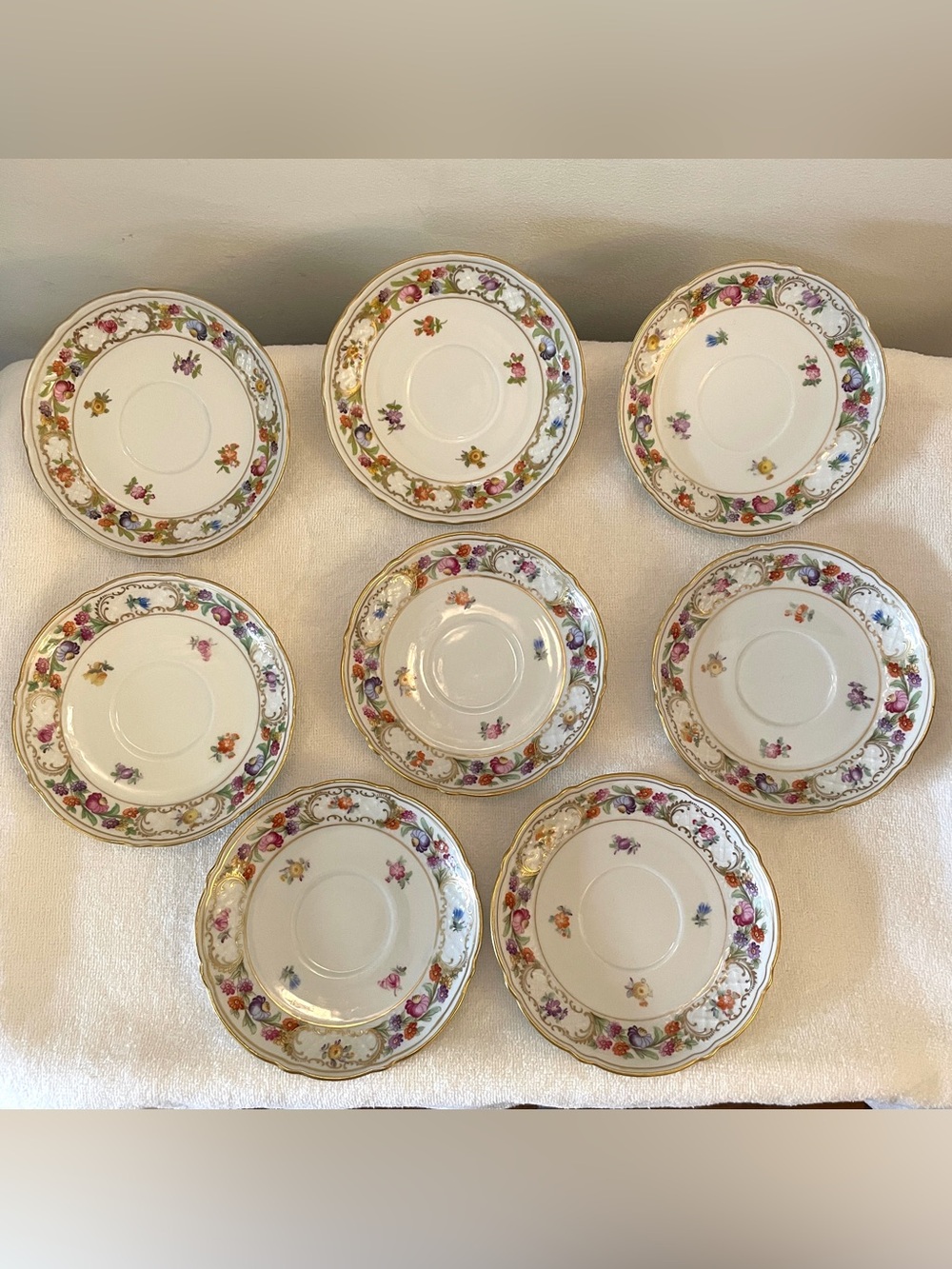 VTG Schumann Bavaria Empress Dresden Flowers Saucers 5.75”-Set of 8 (1945-1970s)